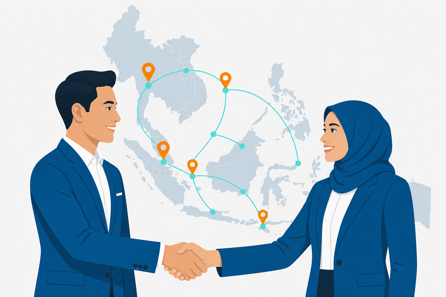 bizElev8 partners shaking hands over a connected Southeast Asia readiness network