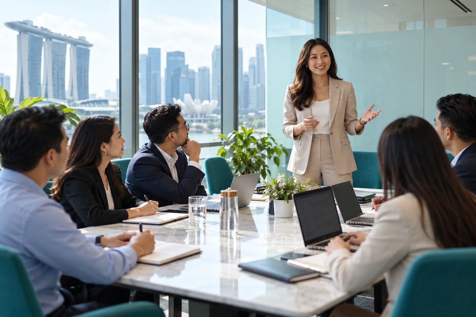 Asian business team in a professional training workshop in a modern office